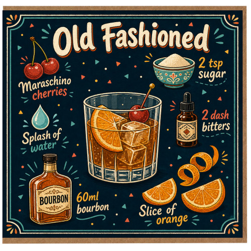 Old Fashioned Cocktail Recipe Card