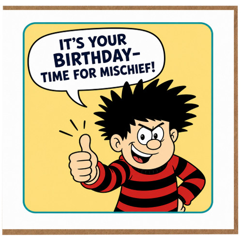 Funny Birthday Card, It’s Your Birthday Time for Mischief Cartoon Card