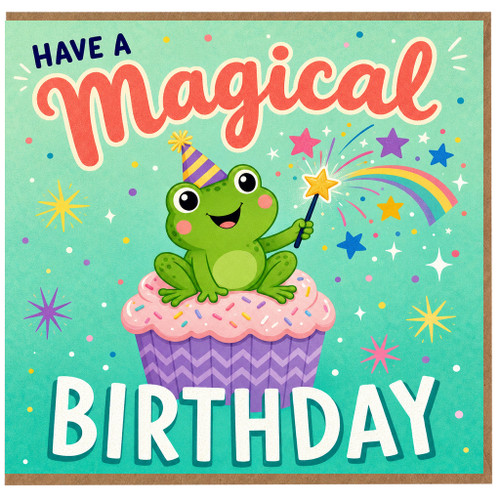 Magical Birthday Card with Frog and Cupcake Design