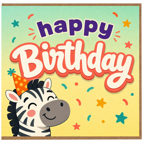 Birthday Card for Child, Happy Birthday Zebra Card