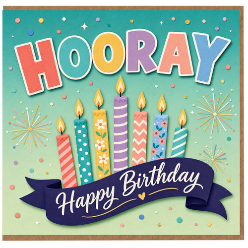 Happy Birthday Card, Hooray Birthday Candles Celebration Card