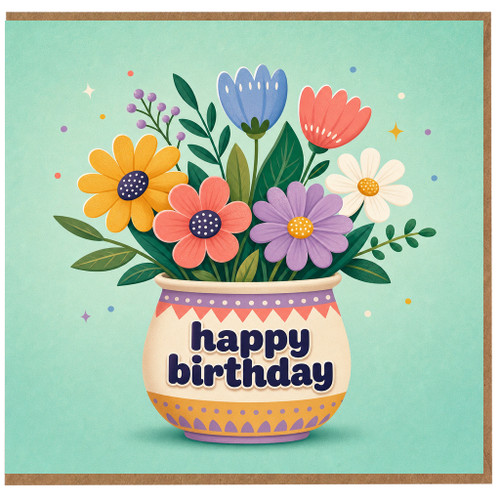 Happy Birthday Card, Floral Vase Birthday Card