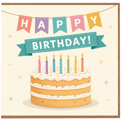 Happy Birthday Card, Cake and Bunting Birthday Greeting Card