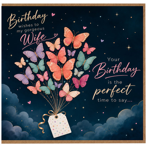 Wife Birthday Card, Beautiful Butterfly Birthday Card for Wife