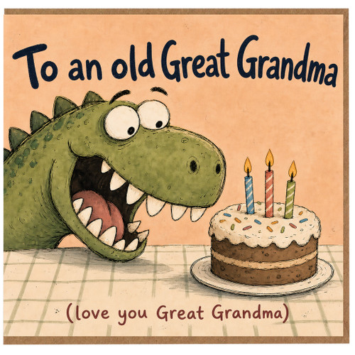 Great Grandma Birthday Card, Funny Dinosaur Cake Card