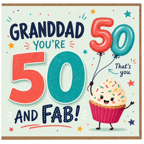 Granddad 60th Birthday Card, for Grandad - You're 50 and Fab Cute Cupcake Design