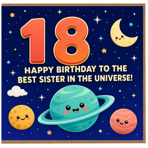 18th Birthday Card for Sister, Happy Birthday to the Best Sister in the Universe