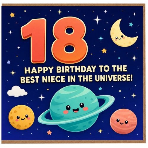 18th Birthday Niece Card, Happy Birthday to the Best Niece in the Universe Space Themed Card