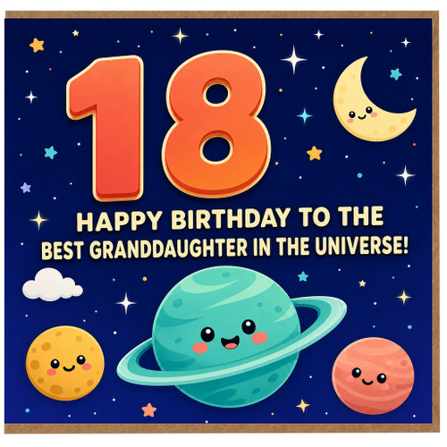 Granddaughter 18th Birthday Card, Space Theme Happy Birthday to the Best Granddaughter in the Universe