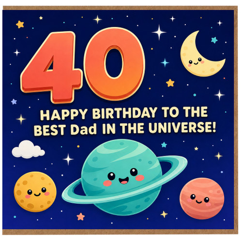 40th Birthday Card for Dad, Happy Birthday to the Best Dad in the Universe Space Card