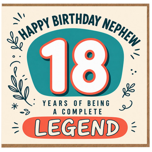 Nephew 18th Birthday Card, Happy Birthday Nephew, 18 Years of Being a Complete Legend