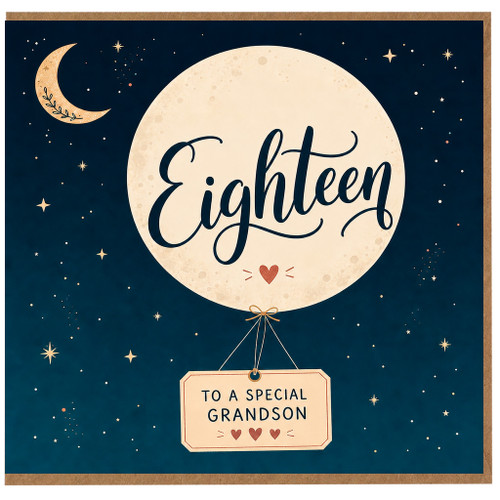 18th Birthday Card for Grandson, Eighteen Balloon Moon Design