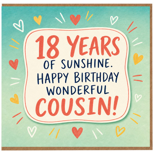 18th Birthday Card for Cousin, 18 Years of Sunshine Happy Birthday Wonderful Cousin Card
