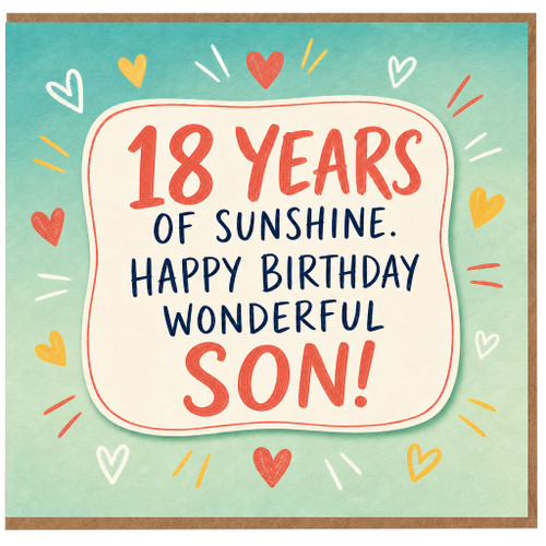 18th Birthday Card for Son, 18 Years of Sunshine Happy Birthday Wonderful Son