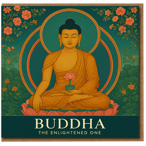 Buddha The Enlightened One Greeting Card - Serene Lotus Meditation Artwork, Floral Border, Buddhist Spiritual Card for Any Occasion