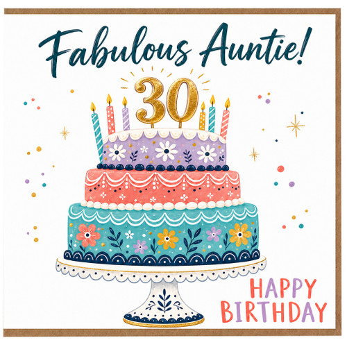 30th Birthday Card for Auntie, Fabulous Auntie Happy Birthday Card