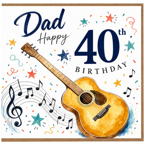 40th Birthday Card for Dad, Musical Guitar Birthday Card