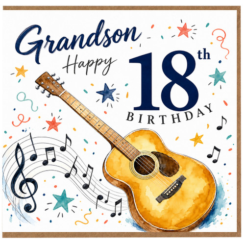 Grandson 18th Birthday Card, Musical Guitar Birthday Card