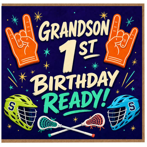 Grandson 1st Birthday Card, Lacrosse Sports Birthday Card