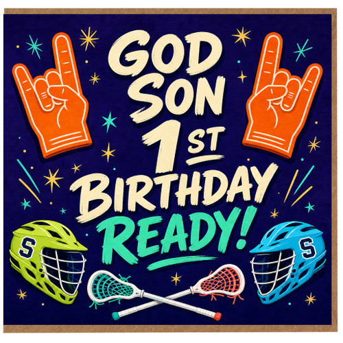 God Son 1st Birthday Card, Sports Lacrosse Birthday Card