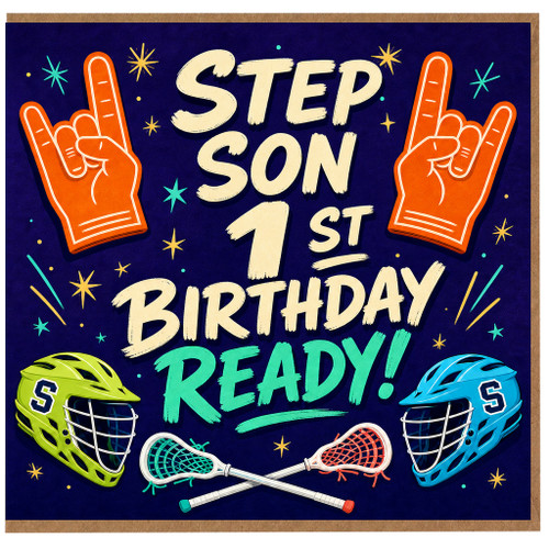 Step Son 1st Birthday Card, Lacrosse Sports Birthday Card