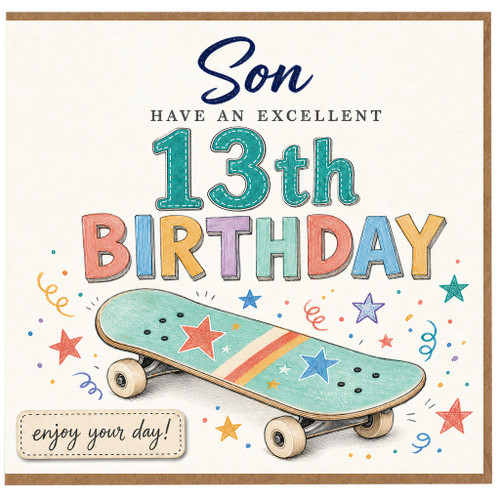 Son 13th Birthday Card, Have an Excellent 13th Birthday Skateboard Design