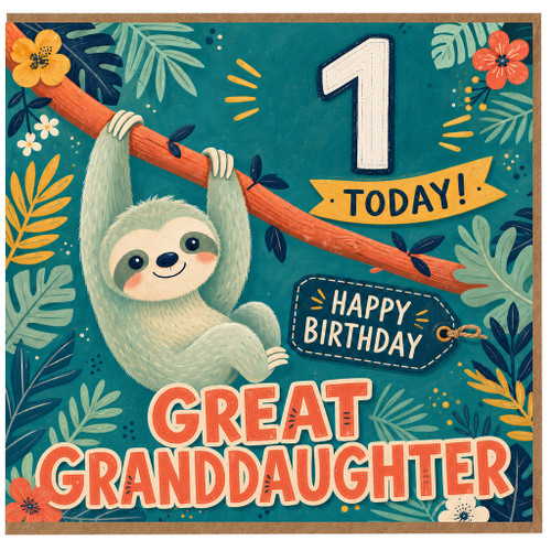 Great Granddaughter 1st Birthday Card, Happy Birthday Sloth Card