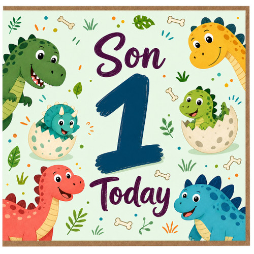 Son 1st Birthday Card, Cute Dinosaur 1 Today Card