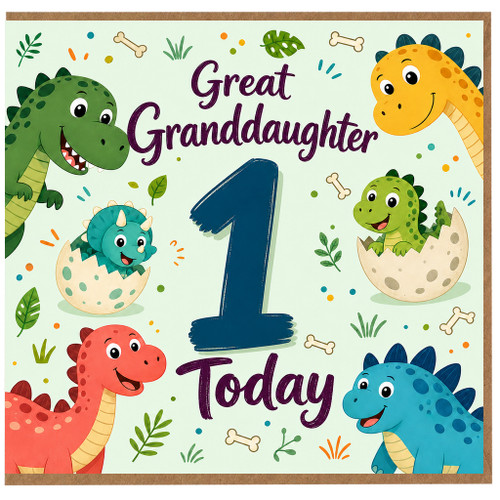 Great Granddaughter 1st Birthday Card, Dinosaur Birthday Card