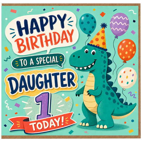 Daughter 1st Birthday Card, Happy Birthday to a Special Daughter 1 Today Dinosaur Card
