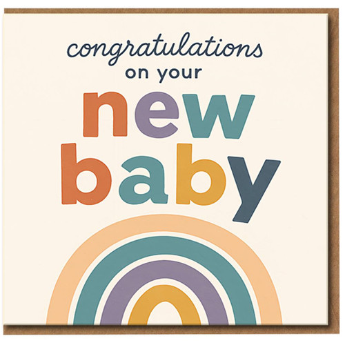 New Baby Congratulations Card - Rainbow Design - Cute Gender Neutral Greeting Card for New Parents - Arrival