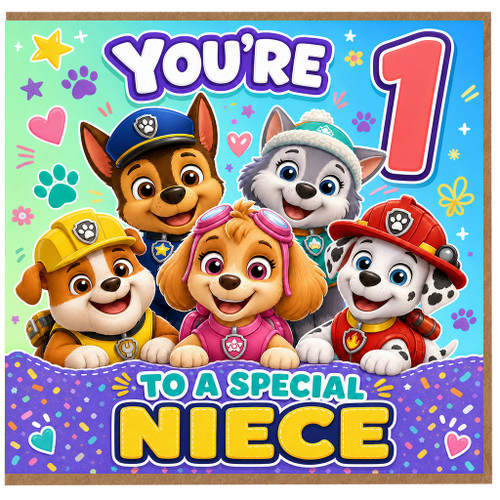 1st Birthday Card for Special Niece, Cute Cartoon Puppies