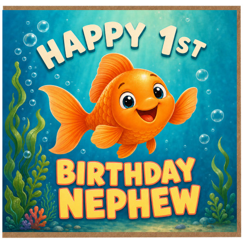Nephew 1st Birthday Card, Happy Birthday Goldfish Underwater Design