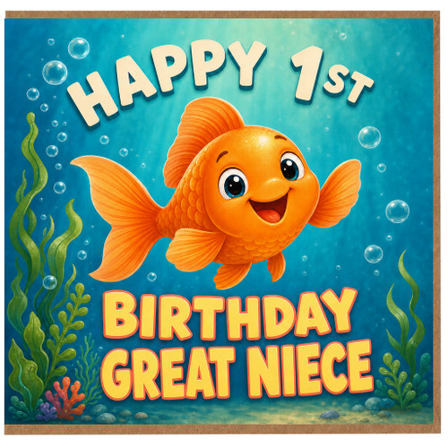 Great Niece 1st Birthday Card, Cute Goldfish Underwater Birthday Card