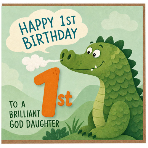 1st Birthday Card for God Daughter, Cute Dinosaur Happy 1st Birthday Card