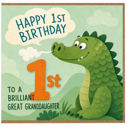 1st Birthday Card for Great Granddaughter, Happy 1st Birthday Dinosaur Card