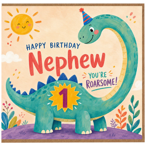 Nephew 1st Birthday Card, Happy Birthday You're Roarsome Dinosaur Card