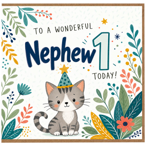 Nephew 1st Birthday Card, To a Wonderful Nephew 1 Today Cat Birthday Card