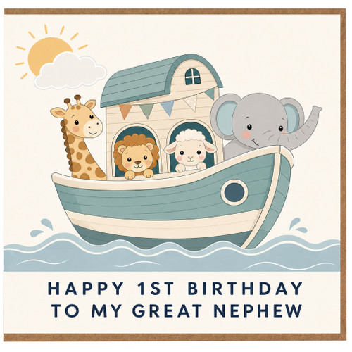 1st Birthday Card for Great Nephew, Cute Safari Animal Ark Birthday Card