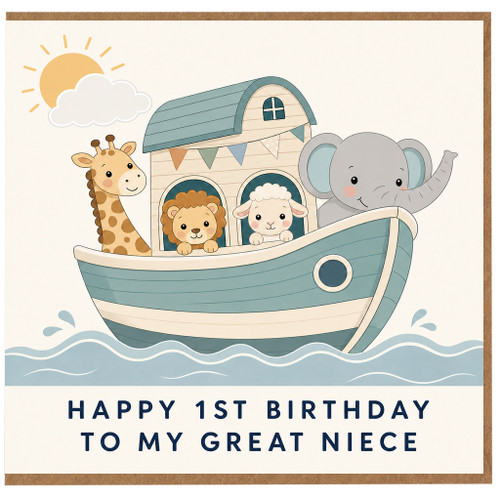 Great Niece 1st Birthday Card, Cute Animal Ark Birthday Card