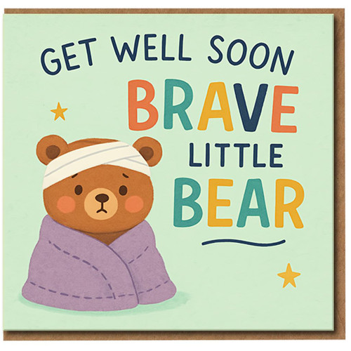 Get Well Soon Card for Child - Brave Little Bear - Cute Kids Recovery and Encouragement Card with Bandaged Bear Illustration - For Boy or Girl
