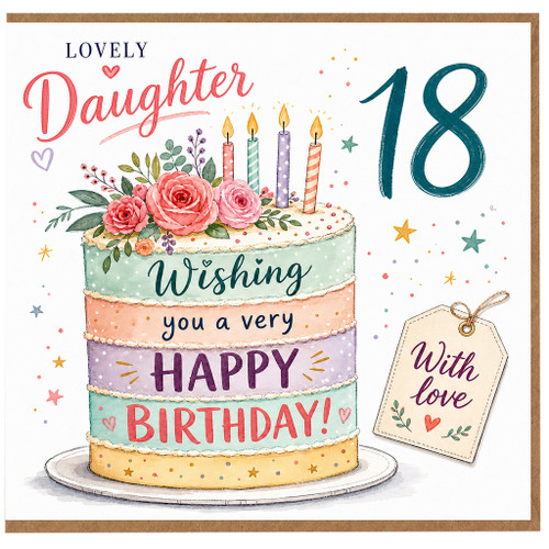 Daughter 18th Birthday Card, Lovely Daughter Happy Birthday Cake Design