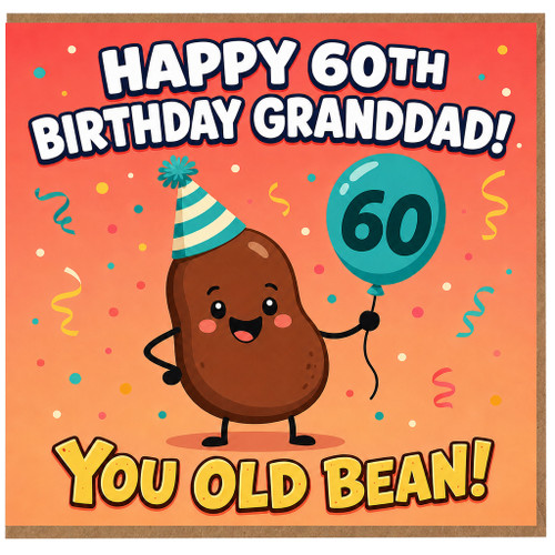 60th Birthday Card for Grandad, Happy 60th Birthday Granddad You Old Bean Funny Birthday Card