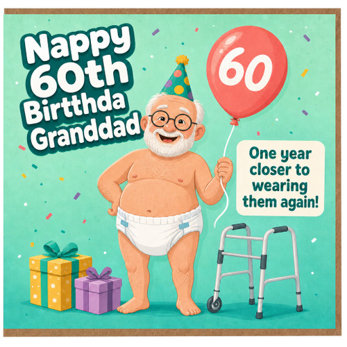 Granddad 60th Birthday Card, for Grandad Funny Humorous Balloon and Gifts Design