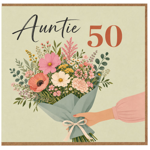 Auntie 50th Birthday Card, Floral Bouquet Greeting Card