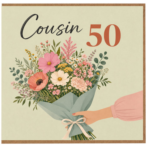 Cousin 50th Birthday Card, Floral Bouquet Design