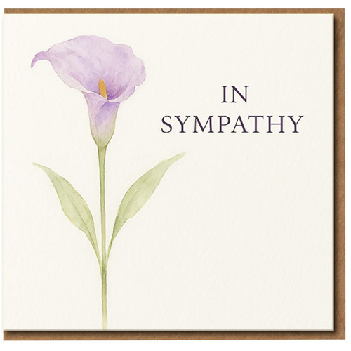 In Sympathy Card - Watercolour Calla Lily Flower Design, Condolence and Thinking of You Greeting Card