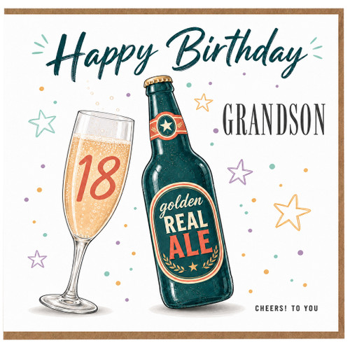 18th Birthday Card for Grandson, Happy Birthday Cheers Beer Bottle Design