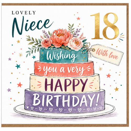 Lovely Niece 18th Birthday Card, With Love Happy Birthday Cake Card