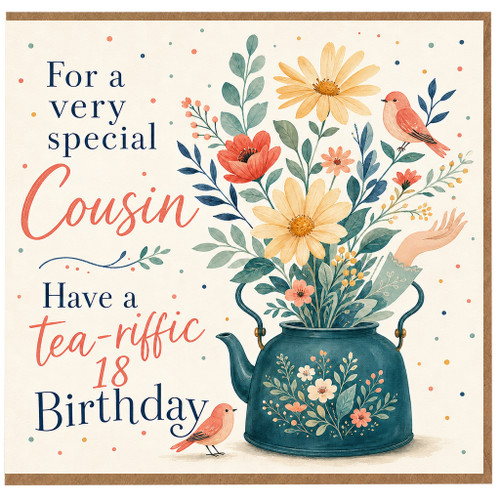 Cousin 18th Birthday Card, Tea - riffic Birthday Card